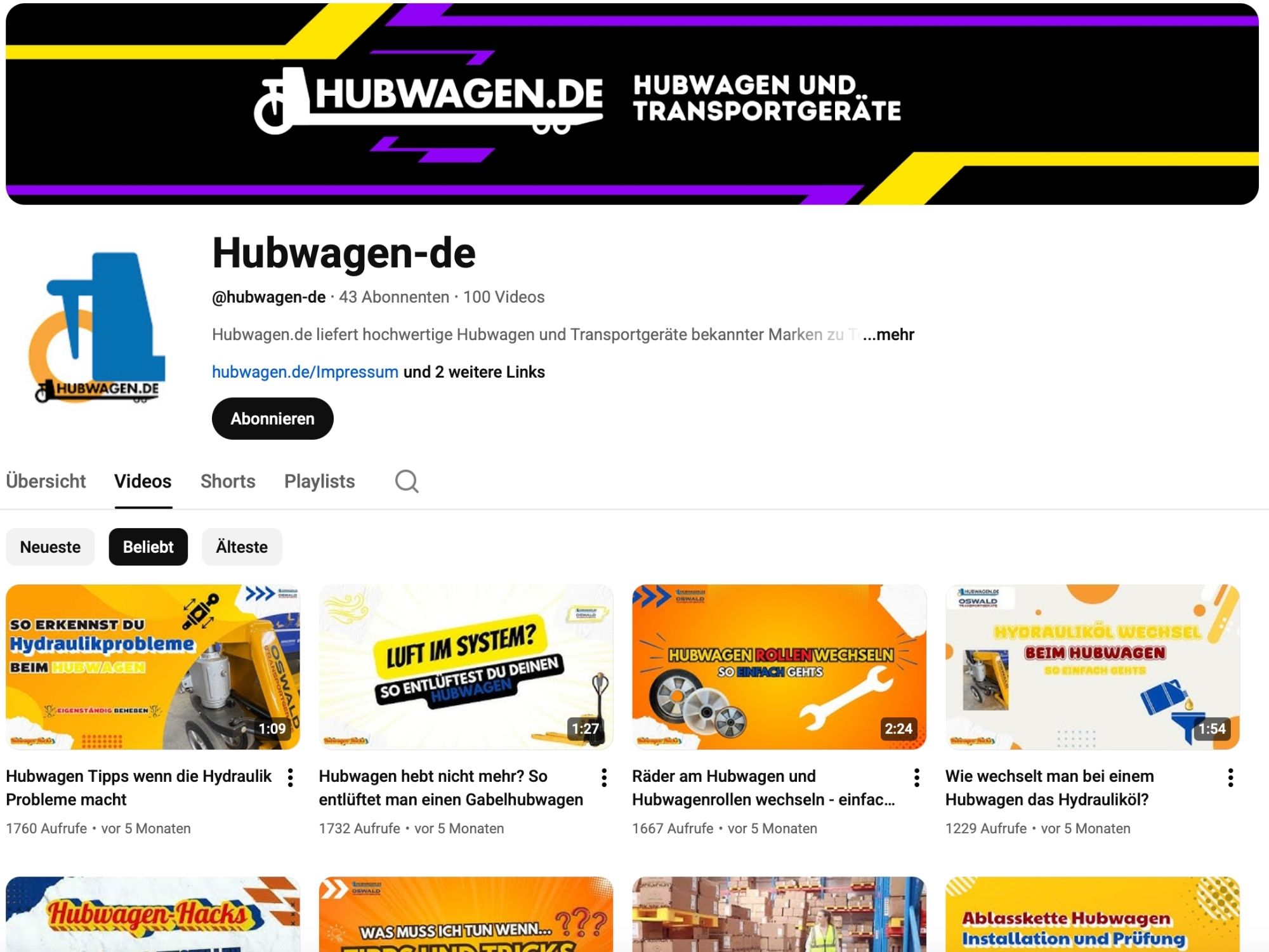 YouTube-Kanal Hubwagen.de – Fachbeiträge & Praxistests